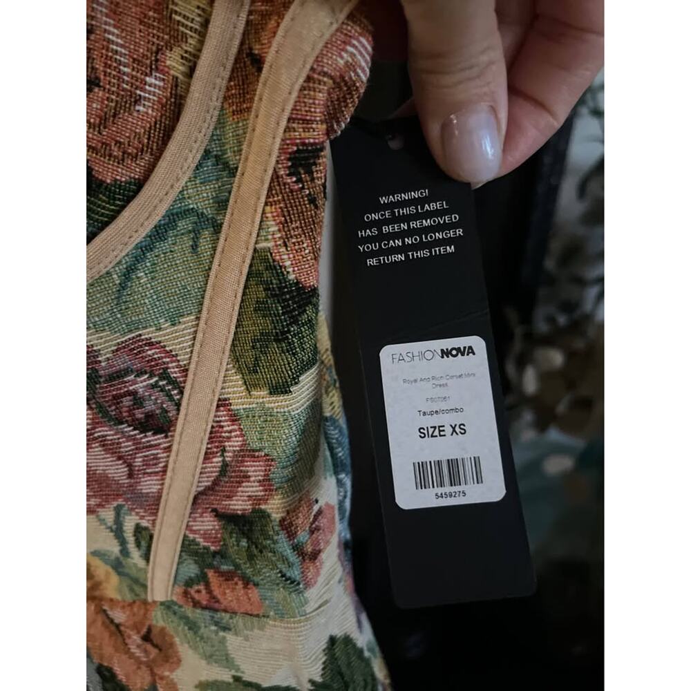 NWT Fashion Nova Floral Tapestry Corset Mini Dress Ren Faire Cottage Bodycon - Picture 10 of 11
